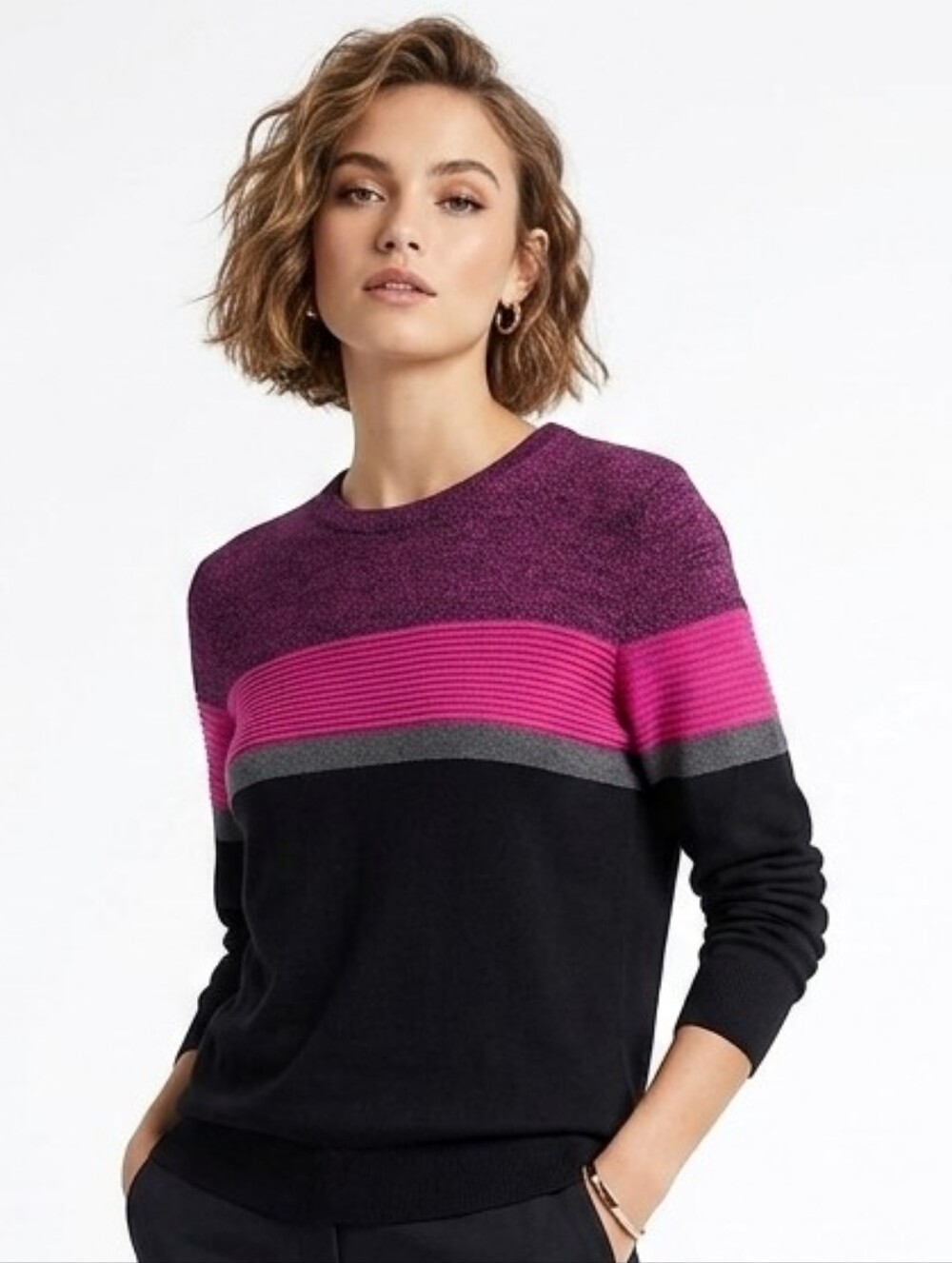 Alfani Black Sweater with Pink, Purple and Gray Stripes